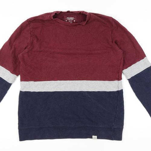 Pull&Bear Men’s Colour Block Sweatshirt L Red Grey Blue Crew Neck