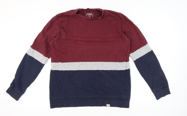 Pull&Bear Men’s Colour Block Sweatshirt L Red Grey Blue Crew Neck