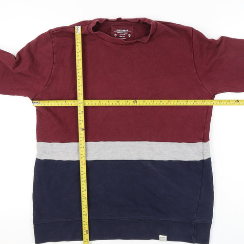 Pull&Bear Men’s Colour Block Sweatshirt L Red Grey Blue Crew Neck