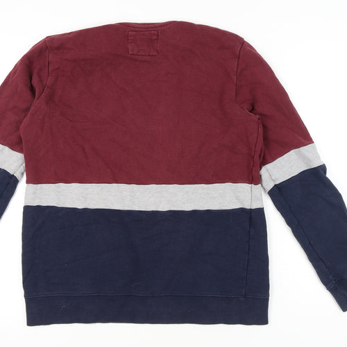Pull&Bear Men’s Colour Block Sweatshirt L Red Grey Blue Crew Neck
