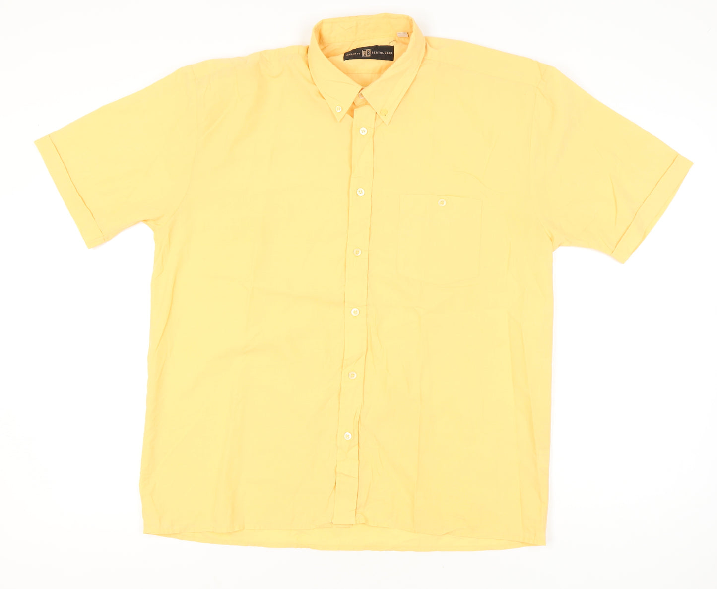 Roberto Bertolucci Men's Yellow XL Short Sleeve Button-Down Shirt