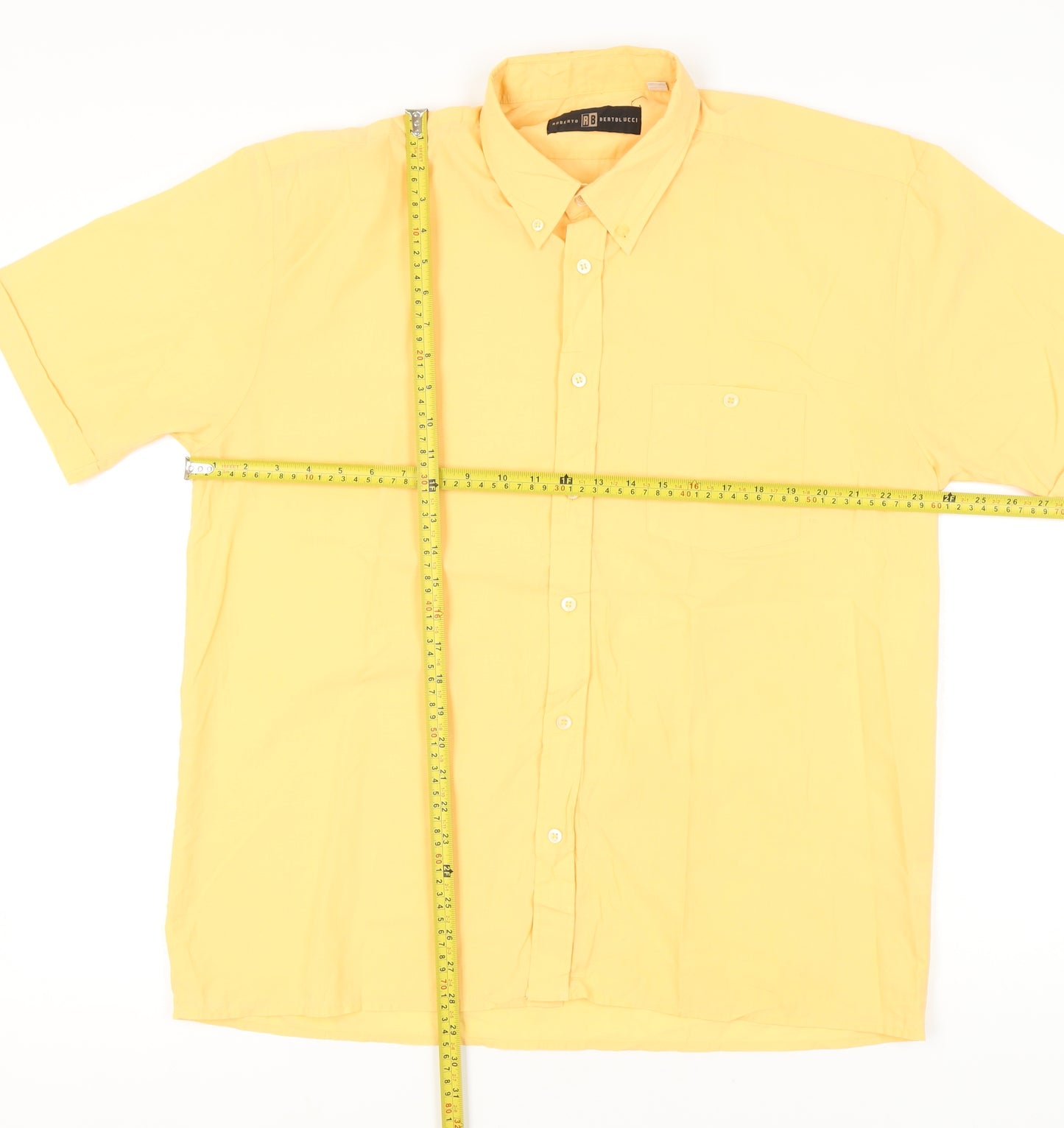 Roberto Bertolucci Men's Yellow XL Short Sleeve Button-Down Shirt