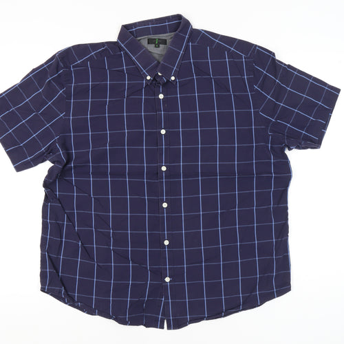 Jasper Conran Men’s Blue Check Cotton Short Sleeve Shirt XL 46-48"