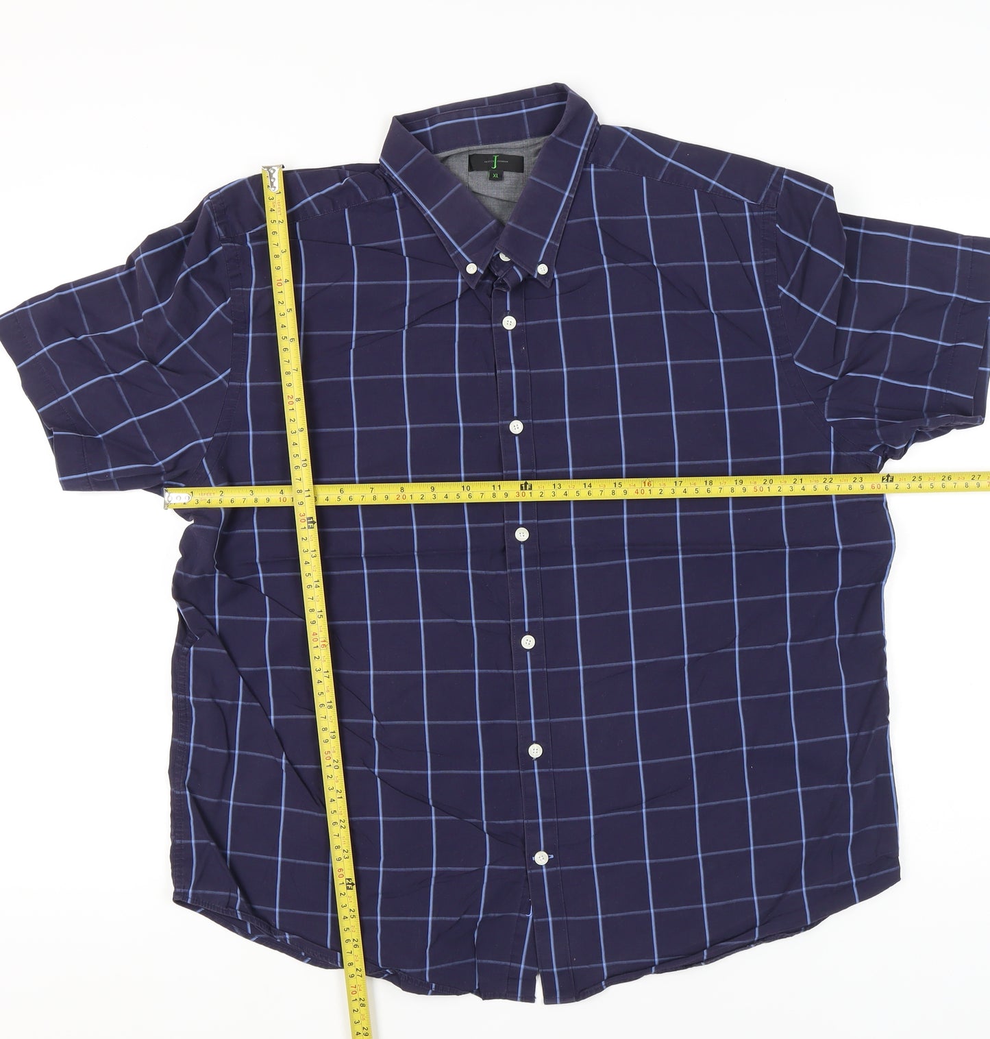 Jasper Conran Men’s Blue Check Cotton Short Sleeve Shirt XL 46-48"