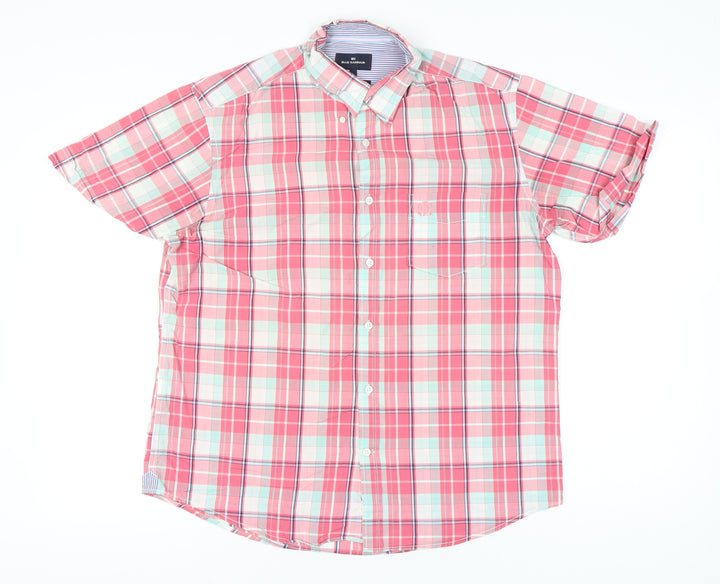 Marks and Spencer Blue Harbour Mens Pink Plaid Cotton Shirt L 41-43"
