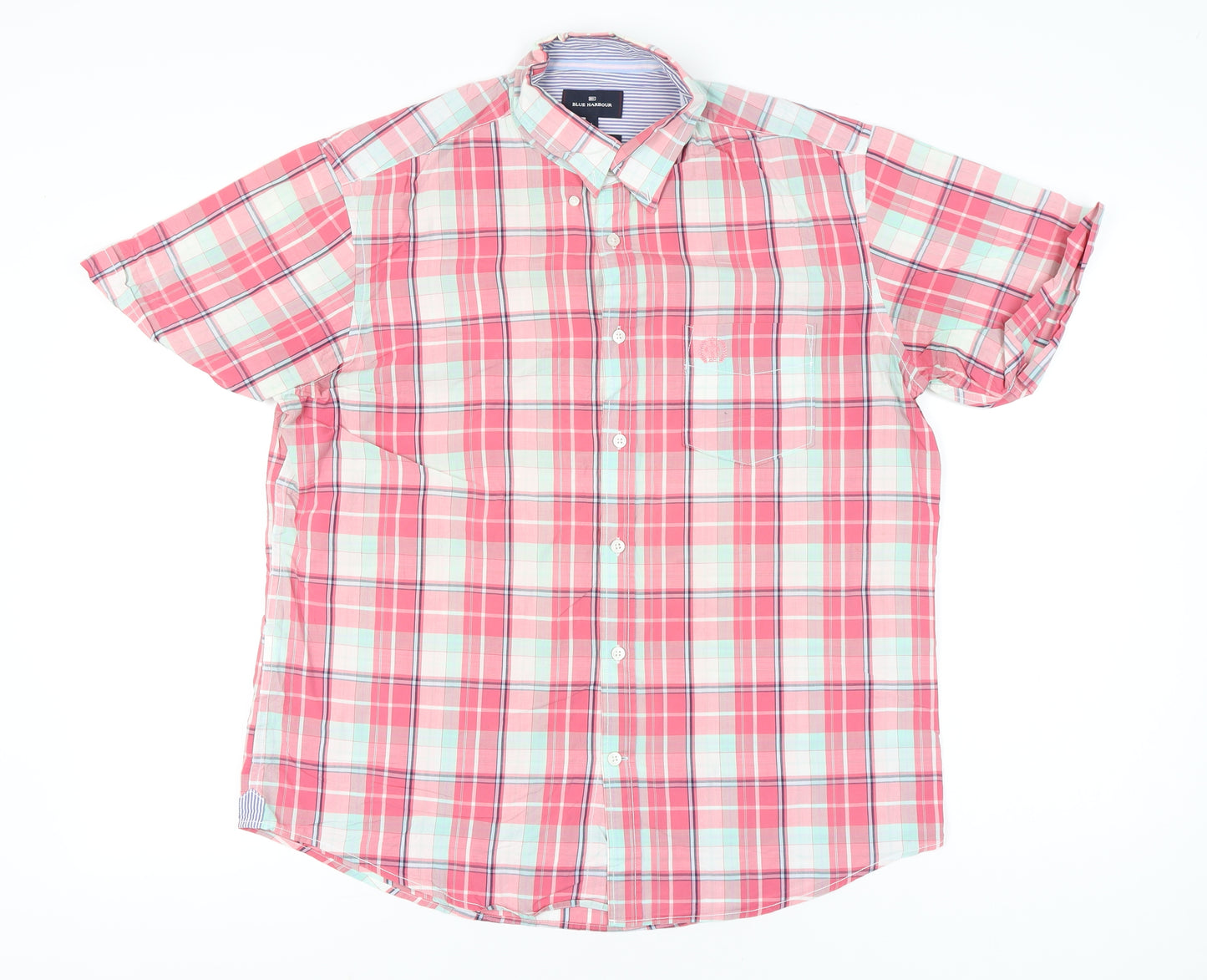 Marks and Spencer Blue Harbour Mens Pink Plaid Cotton Shirt L 41-43"