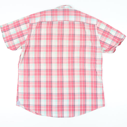 Marks and Spencer Blue Harbour Mens Pink Plaid Cotton Shirt L 41-43"