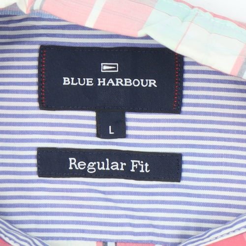 Marks and Spencer Blue Harbour Mens Pink Plaid Cotton Shirt L 41-43"