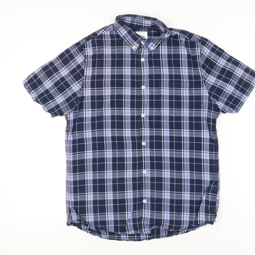 Burton Menswear London Men's Blue Plaid Short Sleeve Button-Up Shirt M