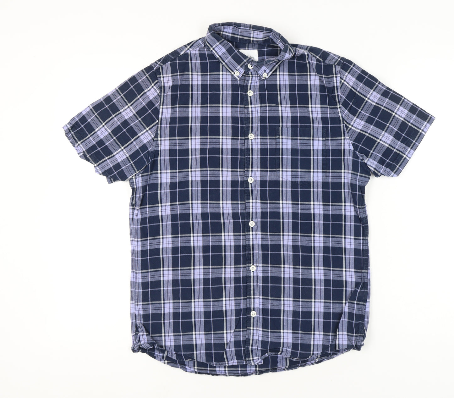 Burton Menswear London Men's Blue Plaid Short Sleeve Button-Up Shirt M