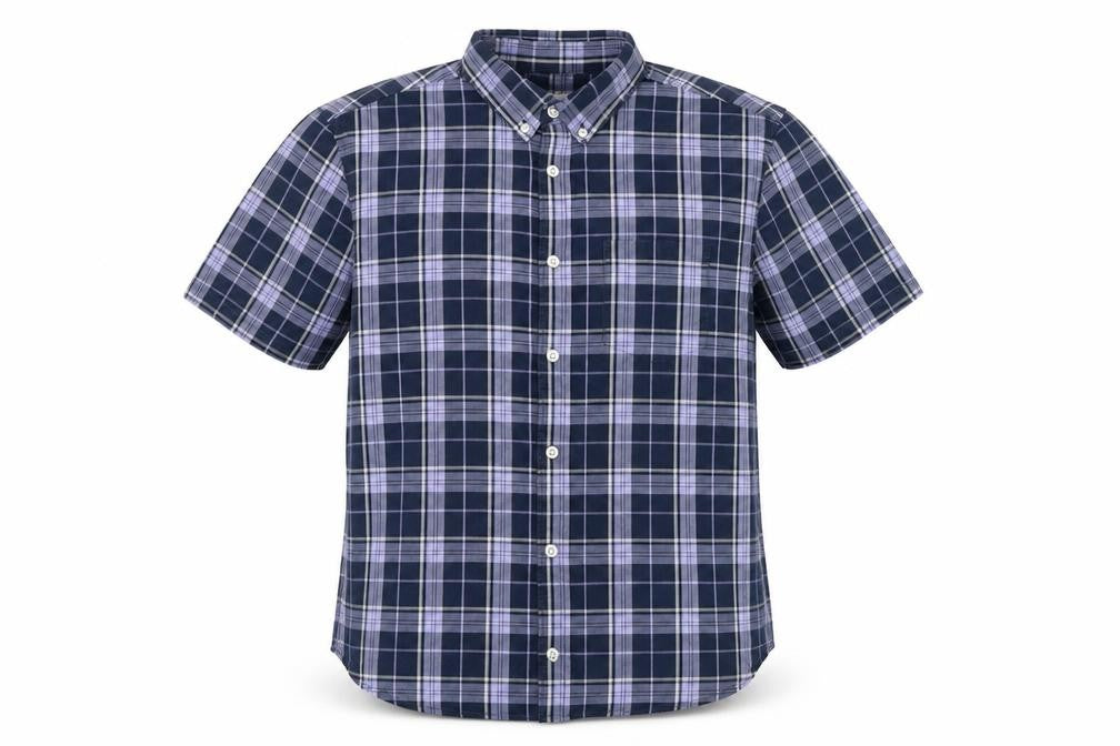 Burton Menswear London Men's Blue Plaid Short Sleeve Button-Up Shirt M