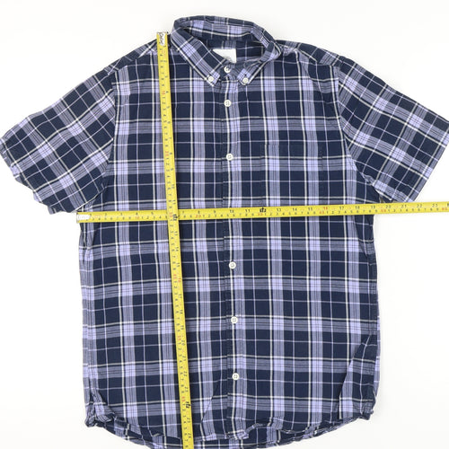 Burton Menswear London Men's Blue Plaid Short Sleeve Button-Up Shirt M