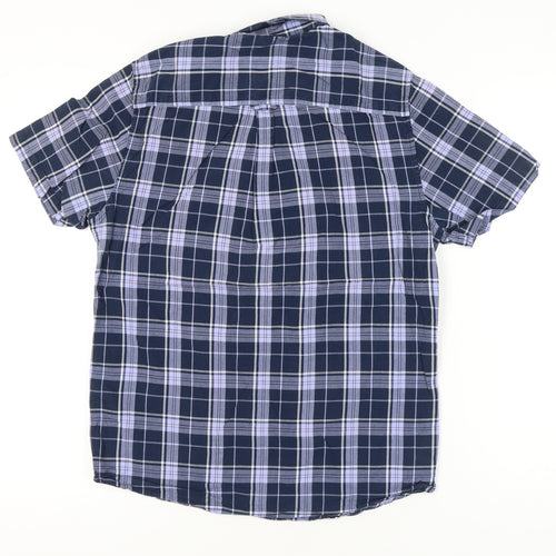 Burton Menswear London Men's Blue Plaid Short Sleeve Button-Up Shirt M