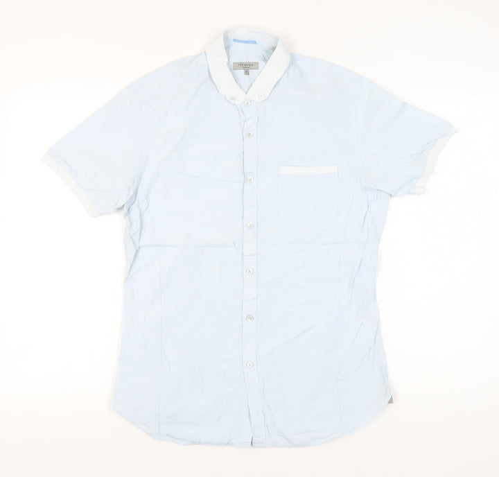 Ted Baker Men’s Blue Slim Fit Short Sleeve Button-Up Shirt M