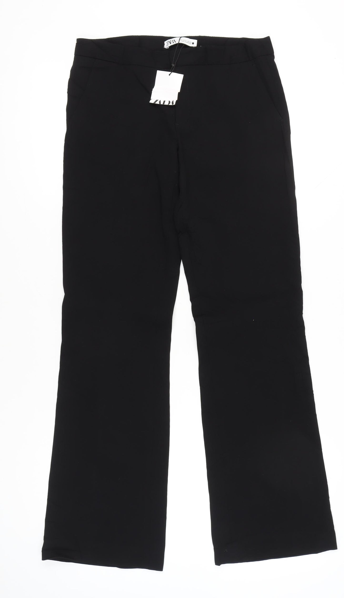 Zara Women Black Slim Fit Straight Leg Trousers Size S