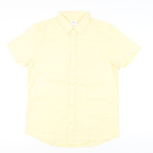 Burton Menswear London Men’s Yellow Cotton Short Sleeve Button-Up Shirt M