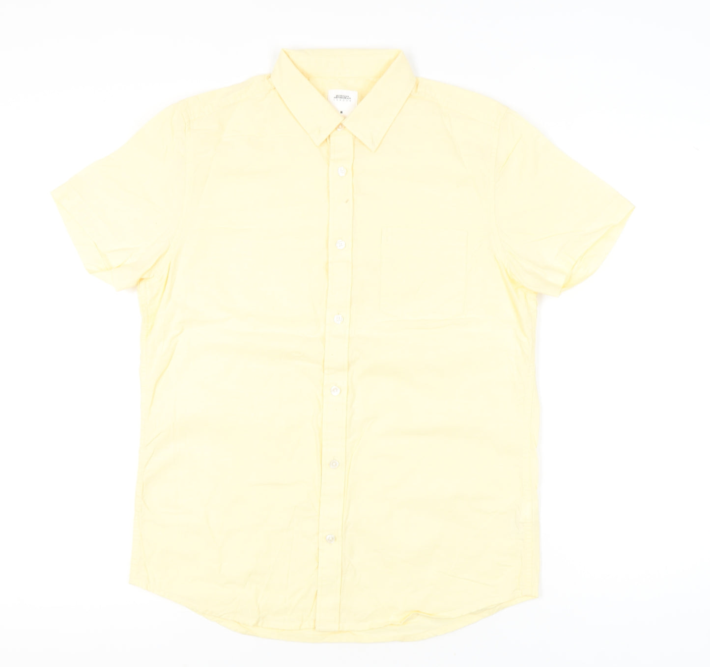 Burton Menswear London Men’s Yellow Cotton Short Sleeve Button-Up Shirt M