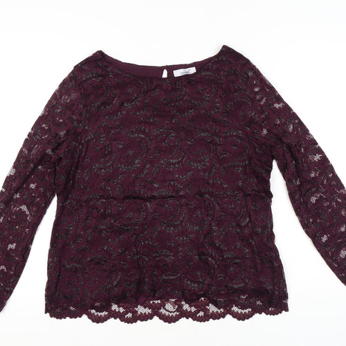 Marks and Spencer Womens Purple Lace Blouse Size 18 Long Sleeve Glitter Party Tunic
