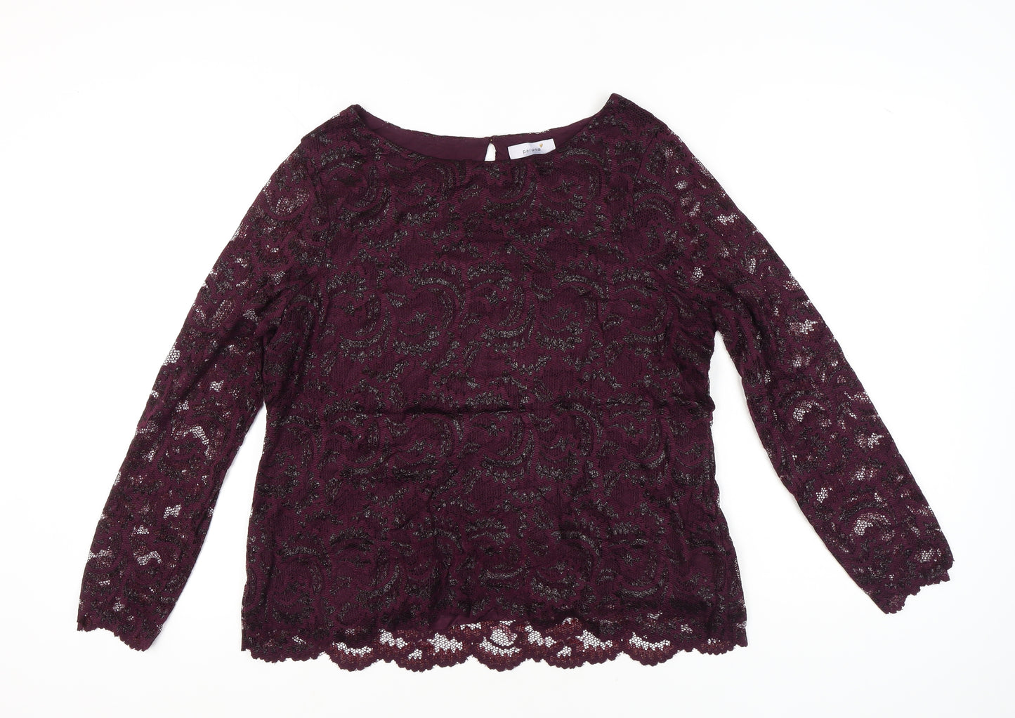 Marks and Spencer Womens Purple Lace Blouse Size 18 Long Sleeve Glitter Party Tunic