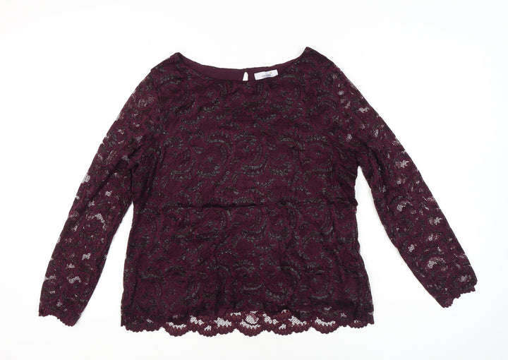 Marks and Spencer Womens Purple Lace Blouse Size 18 Long Sleeve Glitter Party Tunic