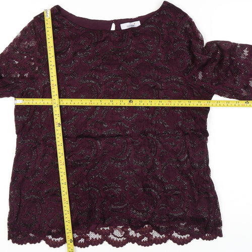 Marks and Spencer Womens Purple Lace Blouse Size 18 Long Sleeve Glitter Party Tunic