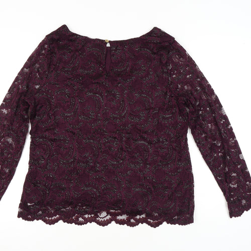 Marks and Spencer Womens Purple Lace Blouse Size 18 Long Sleeve Glitter Party Tunic