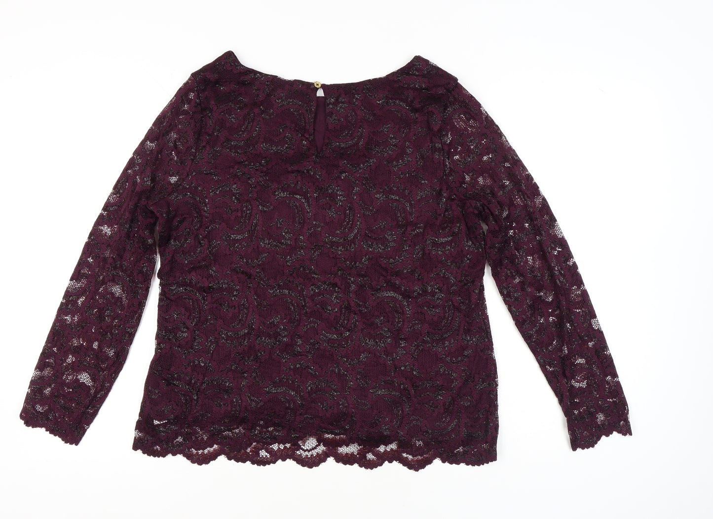 Marks and Spencer Womens Purple Lace Blouse Size 18 Long Sleeve Glitter Party Tunic