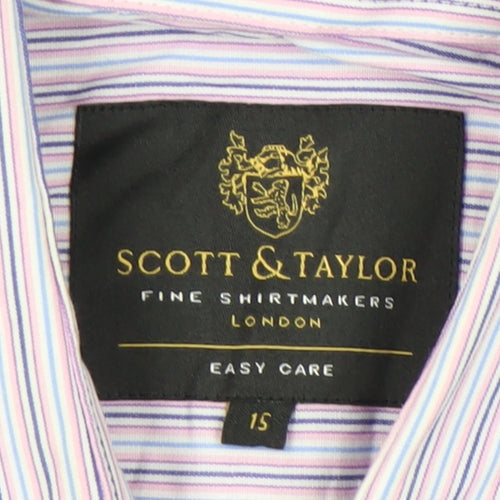 Scott & Taylor Men's Multicoloured Striped 15in 38cm Long Sleeve Button-Up Shirt