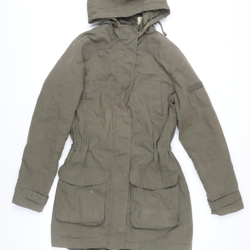 La Redoute Women’s Green Parka Coat Size 10 Hooded Mid-Length Cotton