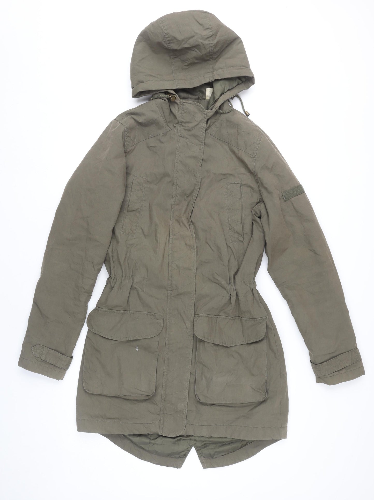 La Redoute Women’s Green Parka Coat Size 10 Hooded Mid-Length Cotton