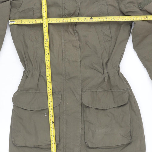 La Redoute Women’s Green Parka Coat Size 10 Hooded Mid-Length Cotton