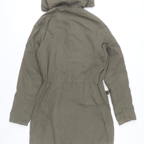 La Redoute Women’s Green Parka Coat Size 10 Hooded Mid-Length Cotton