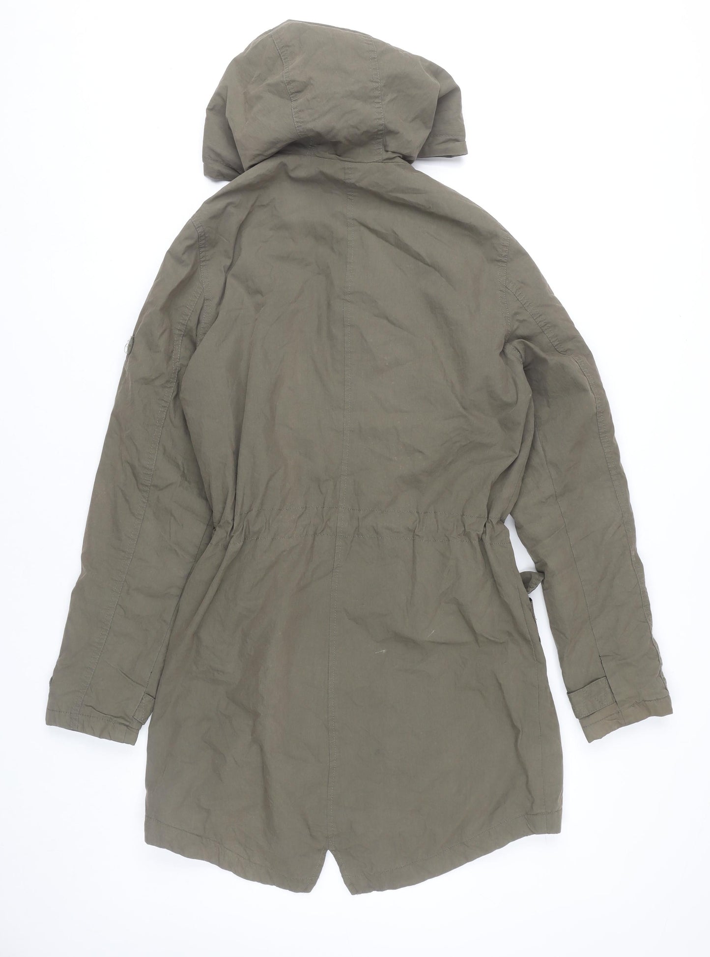 La Redoute Women’s Green Parka Coat Size 10 Hooded Mid-Length Cotton
