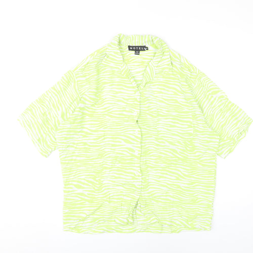 Motel Womens Green Zebra Print Button-Up Shirt Size M