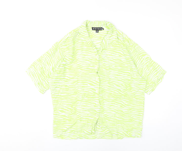 Motel Womens Green Zebra Print Button-Up Shirt Size M