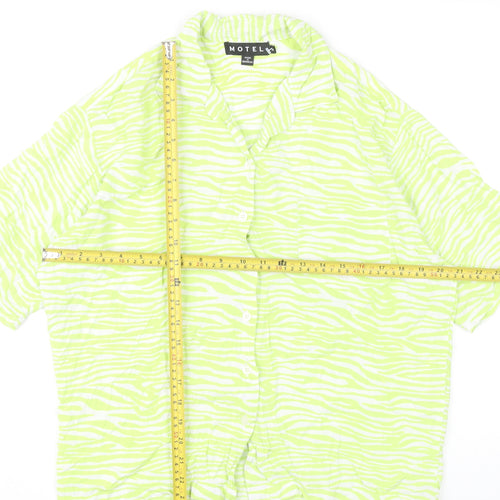 Motel Womens Green Zebra Print Button-Up Shirt Size M