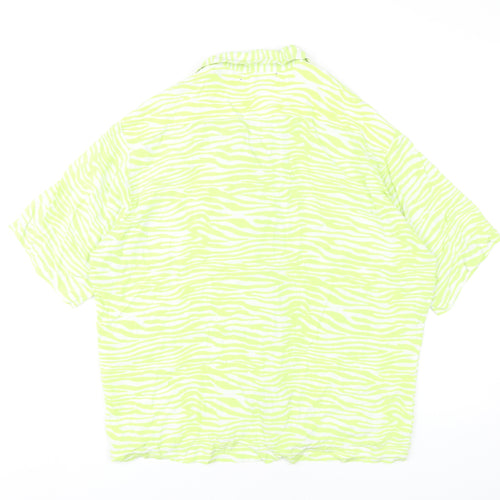Motel Womens Green Zebra Print Button-Up Shirt Size M