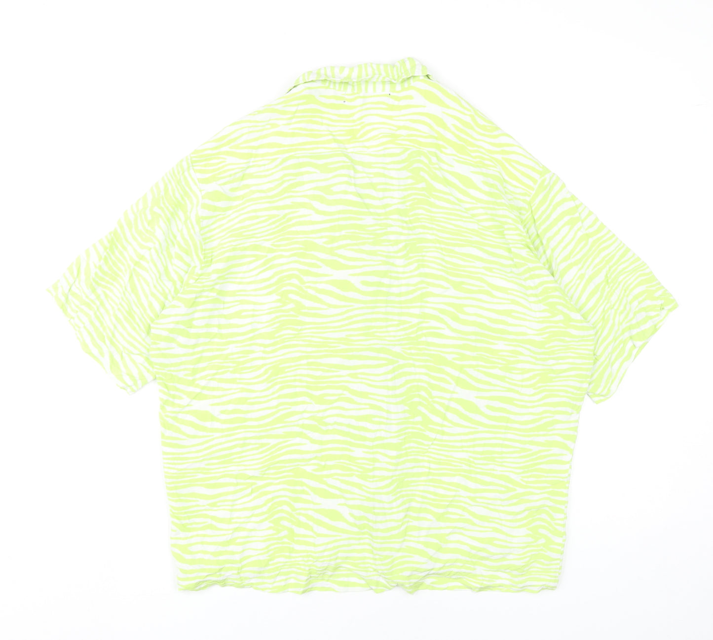 Motel Womens Green Zebra Print Button-Up Shirt Size M