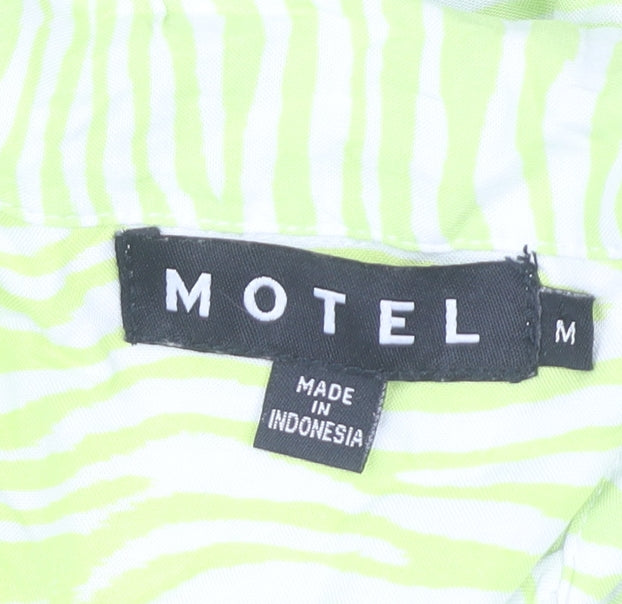 Motel Womens Green Zebra Print Button-Up Shirt Size M