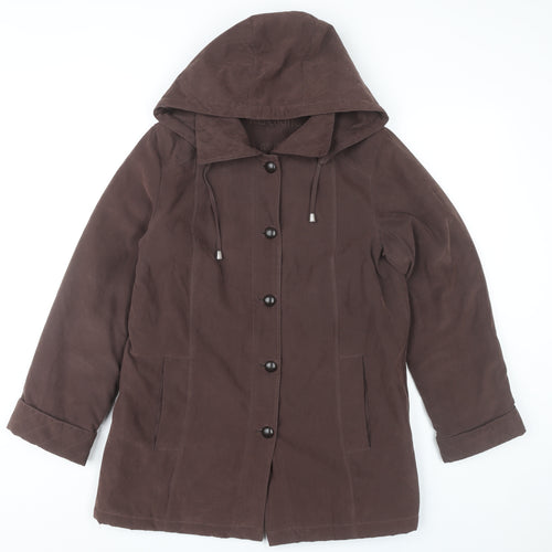 Klassik Womens Brown Hooded Mid-Length Coat Size 10