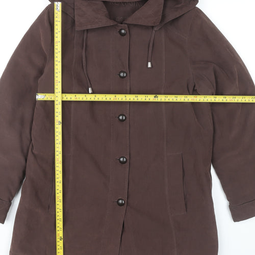 Klassik Womens Brown Hooded Mid-Length Coat Size 10