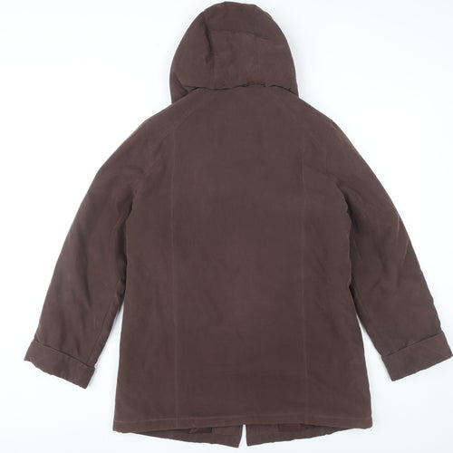 Klassik Womens Brown Hooded Mid-Length Coat Size 10