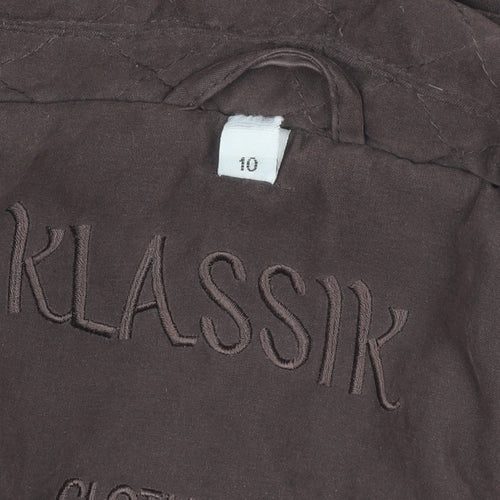 Klassik Womens Brown Hooded Mid-Length Coat Size 10