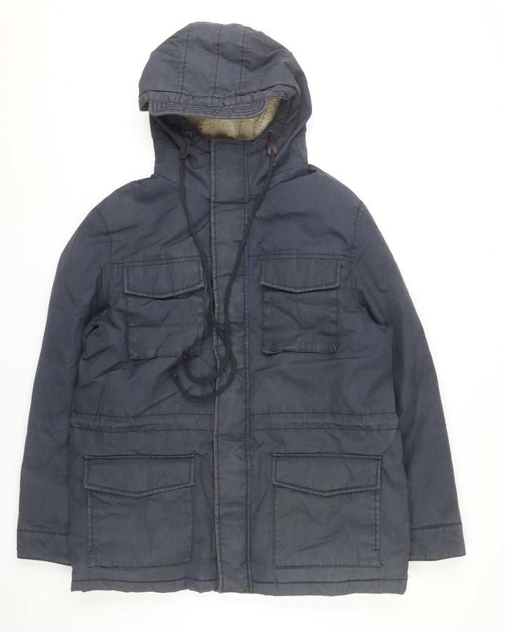 Goodsouls Men’s Blue L Parka Jacket Hooded Polyester Cotton