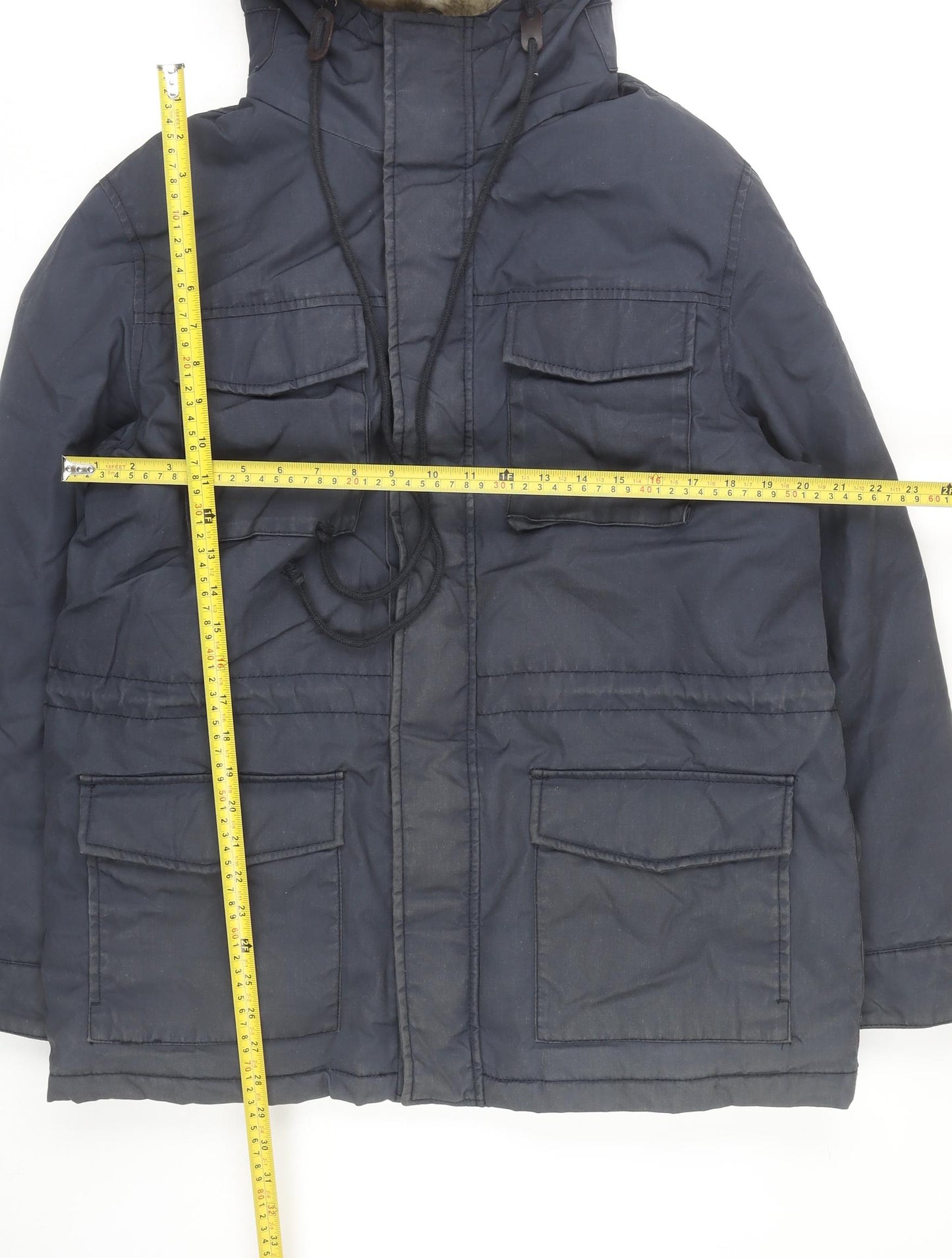 Goodsouls Men’s Blue L Parka Jacket Hooded Polyester Cotton
