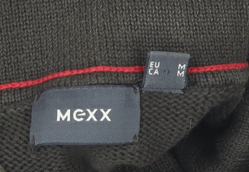 Mexx Men’s Green Black Striped Cotton Jumper M 1/4 Zip High Neck