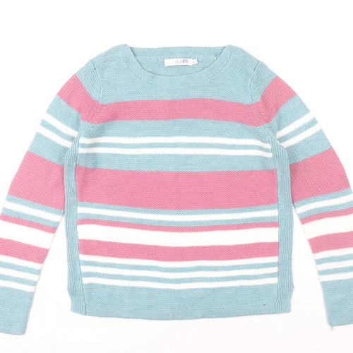 Isle Women’s Blue Striped Acrylic Jumper Size S 10-12 Crew Neck