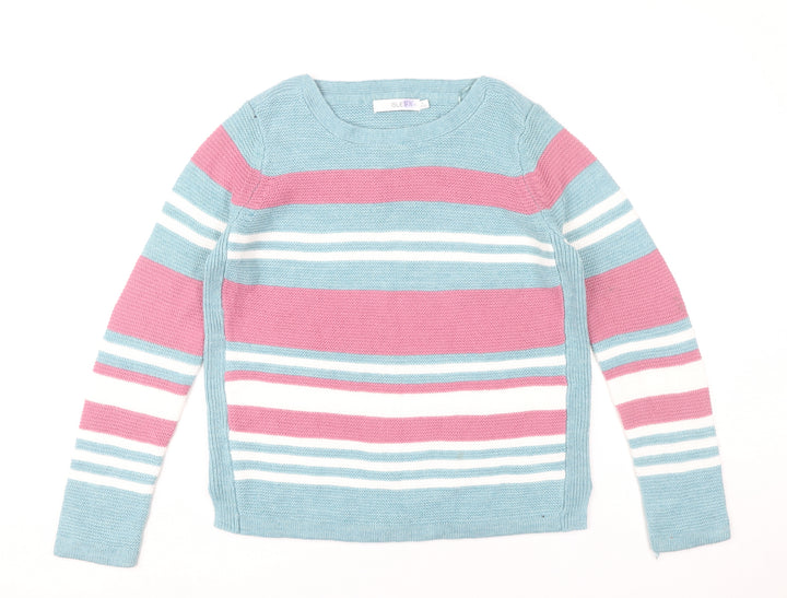Isle Women’s Blue Striped Acrylic Jumper Size S 10-12 Crew Neck