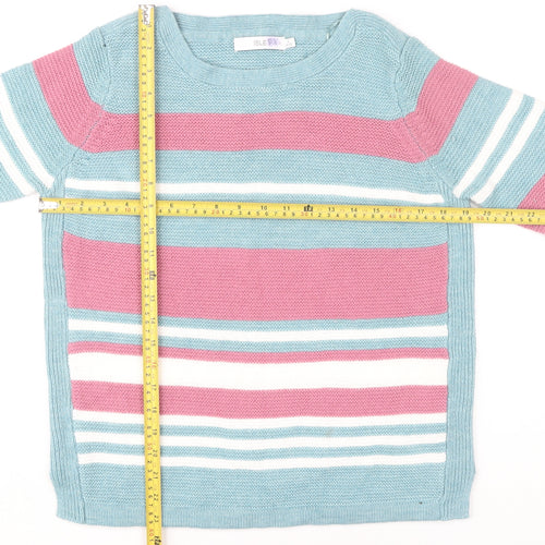 Isle Women’s Blue Striped Acrylic Jumper Size S 10-12 Crew Neck