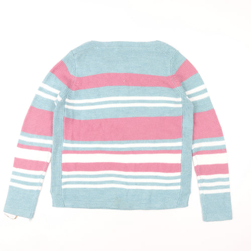 Isle Women’s Blue Striped Acrylic Jumper Size S 10-12 Crew Neck